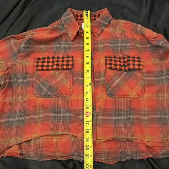 BDG Urban Outfitters Plaid Cropped Long Sleeve Blouse Orange Size XS - Picture 6 of 8
